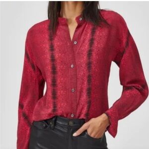 Equipment Red and Black Button-Down Silk Blouse